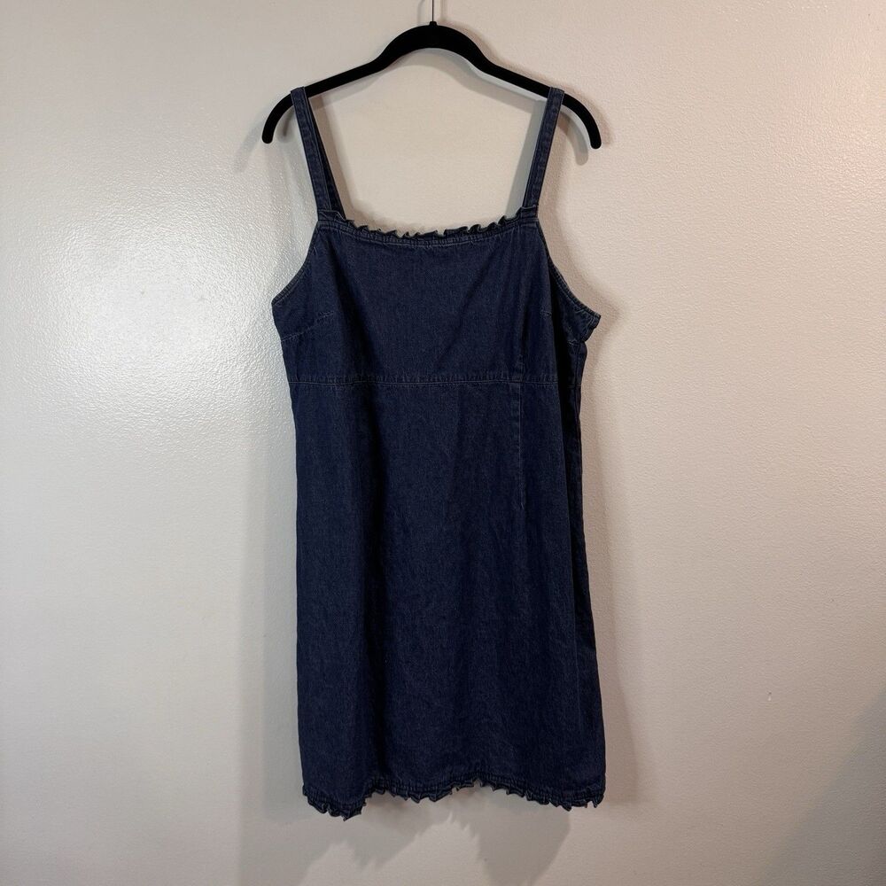 Vintage 90s Y2K Venezia Jeans Shirt Dress 16 Denim Dark Wash Lettuce Square Neck